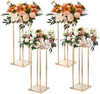 4PCS Gold Metal Column Wedding Flower Stand, 31.5inch High With Metal Laminate, Vase Geometric Centerpiece