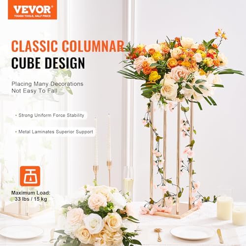 4PCS Gold Metal Column Wedding Flower Stand, 31.5inch High With Metal Laminate, Vase Geometric Centerpiece, alternate view 3