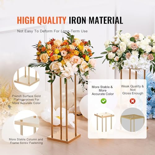 4PCS Gold Metal Column Wedding Flower Stand, 31.5inch High With Metal Laminate, Vase Geometric Centerpiece, alternate view 4