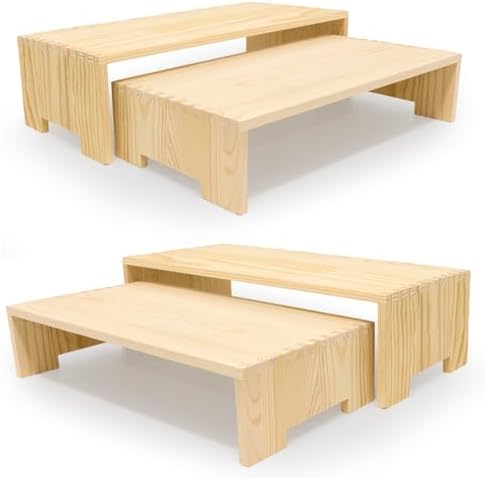 4Pcs Large Display Riser Wood Risers Cupcake Display Stand 2 Tier Racks Rectangular, 2 Set Perfume Decorative