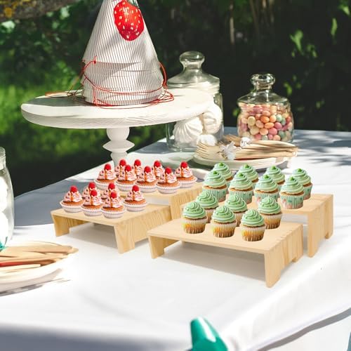 4Pcs Large Display Riser Wood Risers Cupcake Display Stand 2 Tier Racks Rectangular, 2 Set Perfume Decorative, alternate view