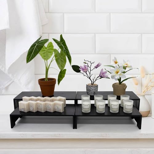 4Pcs Large Display Riser Wood Risers Cupcake Display Stand 2 Tier Racks Rectangular, 2 Set Perfume Decorative, alternate view