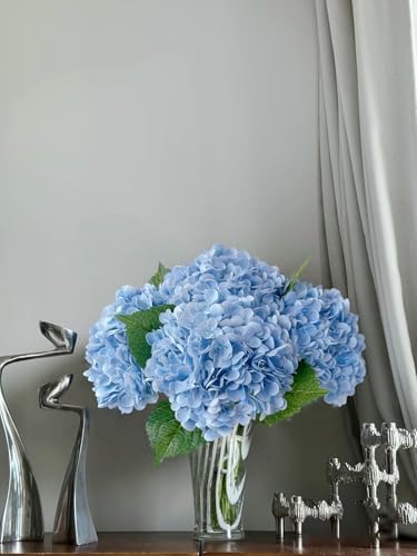 4Pcs Light Blue Hydrangea Artificial Flower Natural Lifelike Real Touch 21 inch Long Stem Hydrangea Latex Flower, alternate