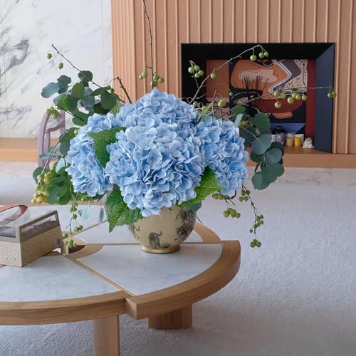 4Pcs Light Blue Hydrangea Artificial Flower Natural Lifelike Real Touch 21 inch Long Stem Hydrangea Latex Flower, alternate