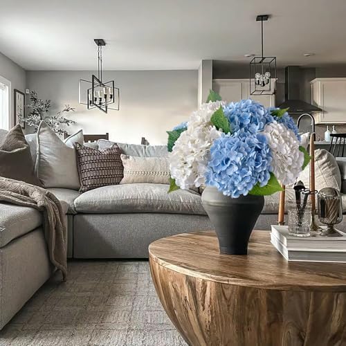 4Pcs Light Blue Hydrangea Artificial Flower Natural Lifelike Real Touch 21 inch Long Stem Hydrangea Latex Flower, alternate