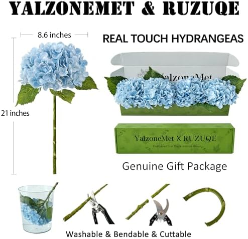 4Pcs Light Blue Hydrangea Artificial Flower Natural Lifelike Real Touch 21 inch Long Stem Hydrangea Latex Flower, alternate