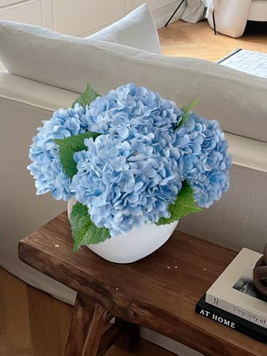 4Pcs Light Blue Hydrangea Artificial Flower Natural Lifelike Real Touch 21 inch Long Stem Hydrangea Latex Flower, alternate