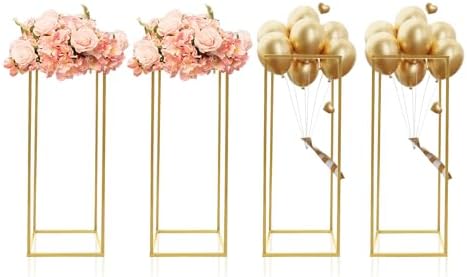 4Pcs Metal Flower Stand, Column Vases Wedding Centerpieces, Rectangular Geometric Flower Rack, Party Wedding