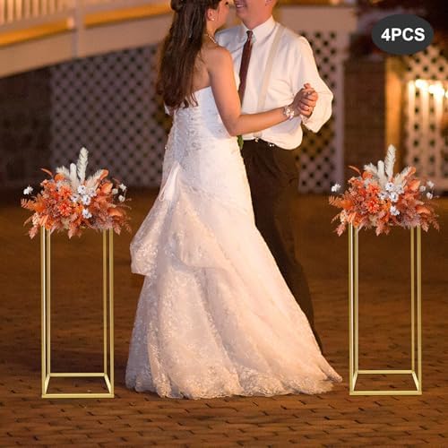 4Pcs Metal Flower Stand, Column Vases Wedding Centerpieces, Rectangular Geometric Flower Rack, Party Wedding, alternate view