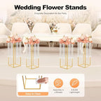 4Pcs Metal Flower Stand, Column Vases Wedding Centerpieces, Rectangular Geometric Flower Rack, Party Wedding, alternate view