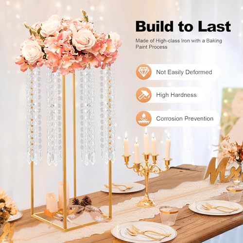 4Pcs Metal Flower Stand, Column Vases Wedding Centerpieces, Rectangular Geometric Flower Rack, Party Wedding, alternate view
