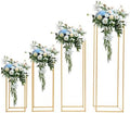 4PCs Metal Wedding Flower Stand, Gold Table Centerpiece Different Sizes Pillar Geometric Vase Flower Rack for