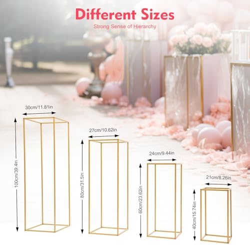 4PCs Metal Wedding Flower Stand, Gold Table Centerpiece Different Sizes Pillar Geometric Vase Flower Rack for, alternate view