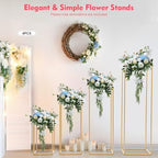 4PCs Metal Wedding Flower Stand, Gold Table Centerpiece Different Sizes Pillar Geometric Vase Flower Rack for, alternate view