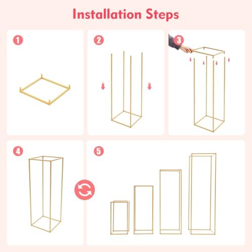 4PCs Metal Wedding Flower Stand, Gold Table Centerpiece Different Sizes Pillar Geometric Vase Flower Rack for, alternate view