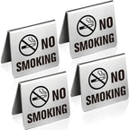 4Pcs No Smoking Table Sign 1.97 x 1.97 Inch Stainless Steel Tent Signs No Smoking Double Sided Table Top Warning