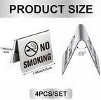 4Pcs No Smoking Table Sign 1.97 x 1.97 Inch Stainless Steel Tent Signs No Smoking Double Sided Table Top Warning, alternate