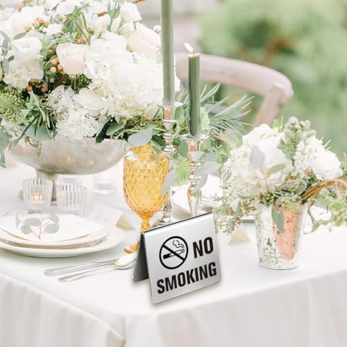 4Pcs No Smoking Table Sign 1.97 x 1.97 Inch Stainless Steel Tent Signs No Smoking Double Sided Table Top Warning, alternate