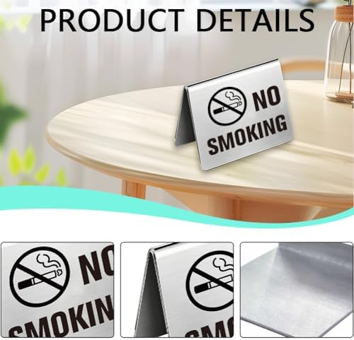 4Pcs No Smoking Table Sign 1.97 x 1.97 Inch Stainless Steel Tent Signs No Smoking Double Sided Table Top Warning, alternate