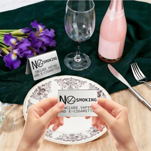 4Pcs No Smoking Table Sign 3.94 x 2.36 Inch Tent Sign Tabletop Stainless Steel No Smoking No Vaping Double Sided, alternate
