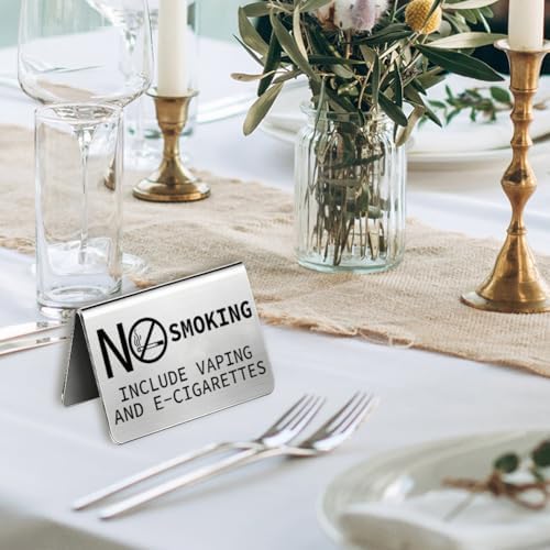4Pcs No Smoking Table Sign 3.94 x 2.36 Inch Tent Sign Tabletop Stainless Steel No Smoking No Vaping Double Sided, alternate