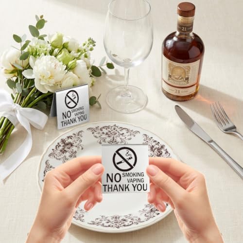 4Pcs No Smoking Table Top Sign for Business Stainless Steel in 1.97 x 1.97 inch(5 x 5 cm) in Stainless Steel-9, alternate