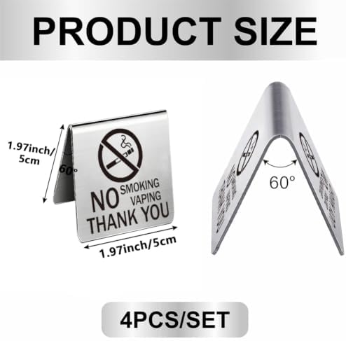4Pcs No Smoking Table Top Sign for Business Stainless Steel in 1.97 x 1.97 inch(5 x 5 cm) in Stainless Steel-9, alternate