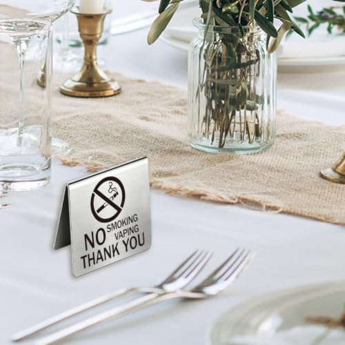 4Pcs No Smoking Table Top Sign for Business Stainless Steel in 1.97 x 1.97 inch(5 x 5 cm) in Stainless Steel-9, alternate