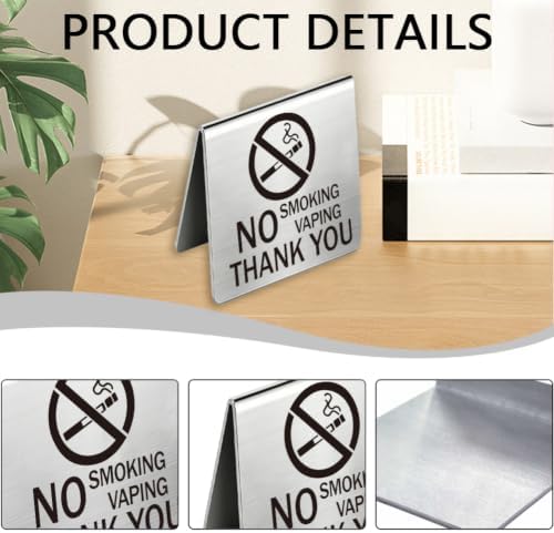 4Pcs No Smoking Table Top Sign for Business Stainless Steel in 1.97 x 1.97 inch(5 x 5 cm) in Stainless Steel-9, alternate