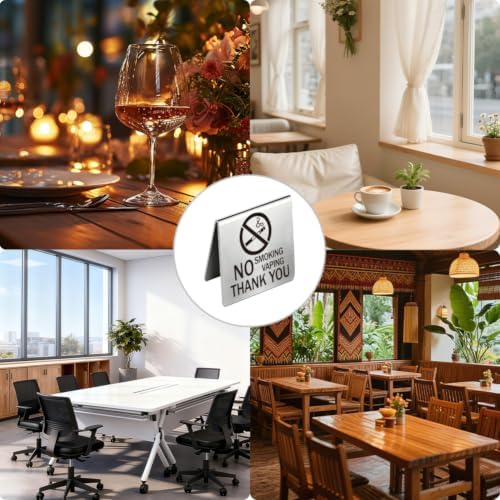 4Pcs No Smoking Table Top Sign for Business Stainless Steel in 1.97 x 1.97 inch(5 x 5 cm) in Stainless Steel-9, alternate