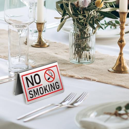 4Pcs No Smoking Tabletop Sign 3.94 x 2.36 Inch Stainless Steel Tent Signs No Smoking Double Sided Desk Warning, alternate