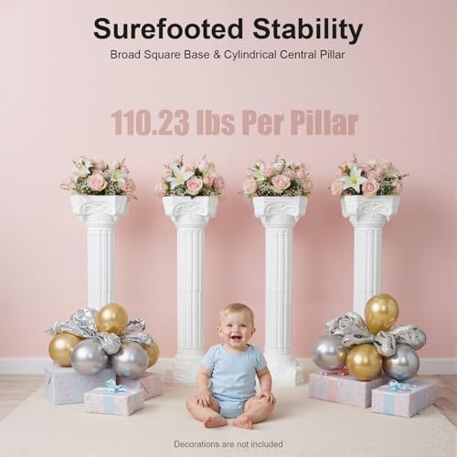 4PCS Plastic White Wedding Party Roman Pillar, Wedding Pillars, Flower Pot Columns and Pillars, Artistic Roman, alternate