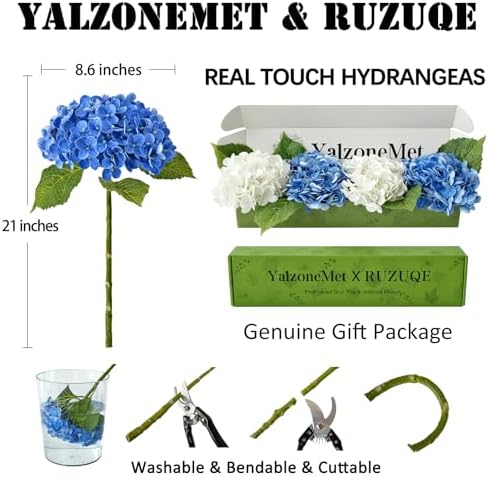 4Pcs Real Touch Hydrangea Artificial Flower Natural Lifelike 21'' Latex Long Stem Latex Hydrangea Flower, alternate view 3