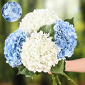 4Pcs Real Touch Hydrangea Artificial Flowers, Blue White Fake Hydrangea Flowers, 21" Lifelike Latex Faux