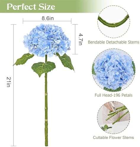 4Pcs Real Touch Hydrangea Artificial Flowers, Blue White Fake Hydrangea Flowers, 21" Lifelike Latex Faux, alternate view 3