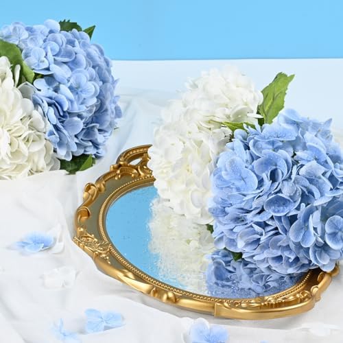 4Pcs Real Touch Hydrangea Artificial Flowers, Blue White Fake Hydrangea Flowers, 21" Lifelike Latex Faux, alternate view 6