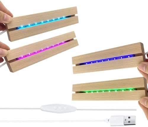 4Pcs Rectangle Wood LED Light Stand Display Base for Plexiglass Acrylic