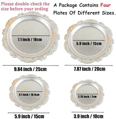 4PCS Round Decorative Metal Coffee Table Trays, Silver, 3.9in-9.8in in 3.9in-9.8in in Silver, alternate view 3