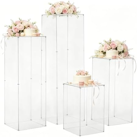 4PCS Square Clear Pedestal Stands for Party Acrylic Pedestal Display Stands Dessert Table Decoration Pillars