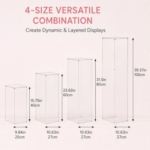 4PCS Square Clear Pedestal Stands for Party Acrylic Pedestal Display Stands Dessert Table Decoration Pillars, alternate view
