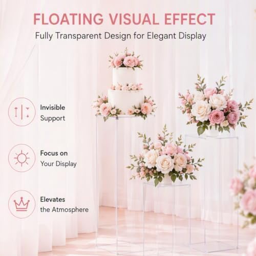4PCS Square Clear Pedestal Stands for Party Acrylic Pedestal Display Stands Dessert Table Decoration Pillars, alternate view
