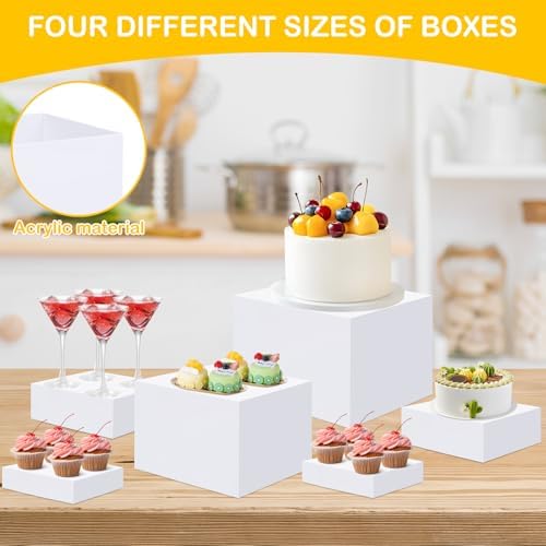 4pcs Sturdy White Acrylic Buffet Risers for Wedding Parties in white, alternate view 6