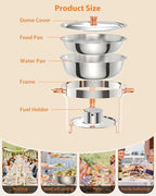 4PCS Superior 5QT Stainless Steel Round Chafing Dish Buffet Set, Lid Holder, Spoon & Tweezers, Portable Food, alternate view