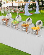 4PCS Superior 5QT Stainless Steel Round Chafing Dish Buffet Set, Lid Holder, Spoon & Tweezers, Portable Food, alternate view