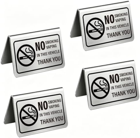 4Pcs Tabletop No Smoking Sign for Vehicle 3.94 x 2.36 Inch Double Sided Table Signs Stainless Steel No Vaping