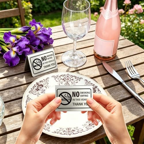 4Pcs Tabletop No Smoking Sign for Vehicle 3.94 x 2.36 Inch Double Sided Table Signs Stainless Steel No Vaping, alternate view