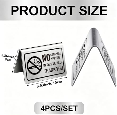 4Pcs Tabletop No Smoking Sign for Vehicle 3.94 x 2.36 Inch Double Sided Table Signs Stainless Steel No Vaping, alternate view