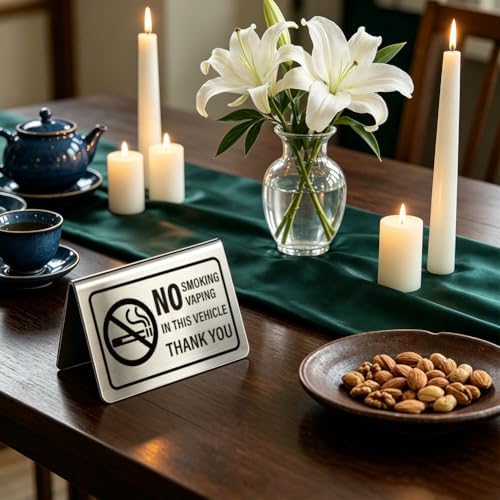 4Pcs Tabletop No Smoking Sign for Vehicle 3.94 x 2.36 Inch Double Sided Table Signs Stainless Steel No Vaping, alternate view