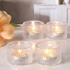 4PCS Votive Candle Holders, Clear Tealight Candle Holder Glass for Table Centerpiece, Polka Dot Glass Candle