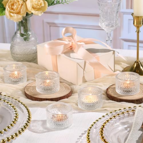 4PCS Votive Candle Holders, Clear Tealight Candle Holder Glass for Table Centerpiece, Polka Dot Glass Candle, alternate view